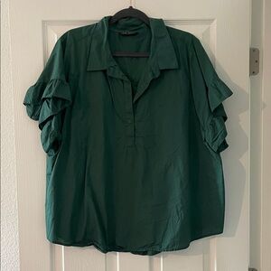 Lane Bryant Dark Green Ruffle Sleeve Blouse